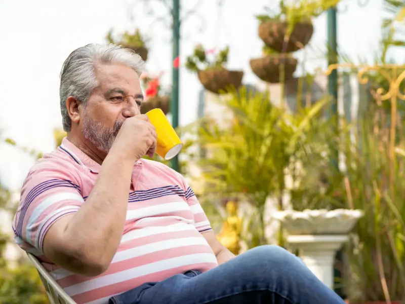 I sit in the garden with a brew