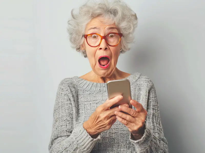 surprised old woman laughs